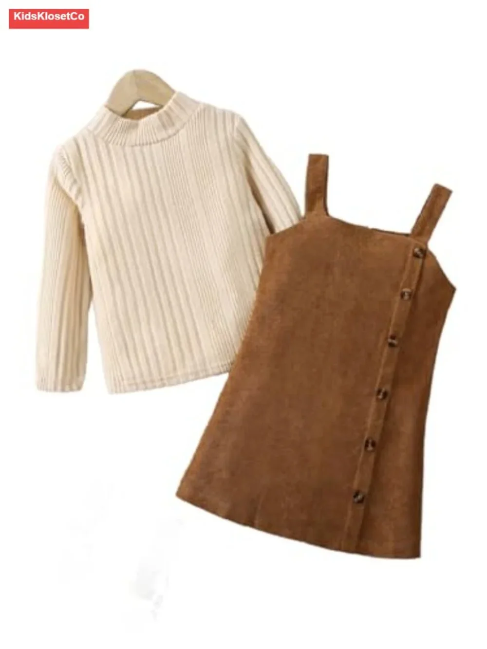 Toddler Baby Girl Fall Outfits Mock Neck Long Sleeve Top and Corduroy Overall